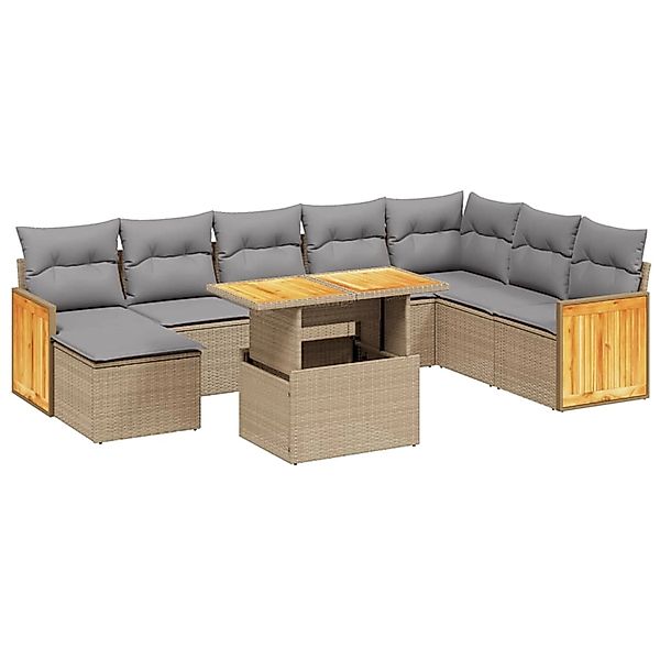 vidaXL 9-Tlg Garten-Sofagarnitur mit Kissen Beige Poly Rattan 3274097 günstig online kaufen