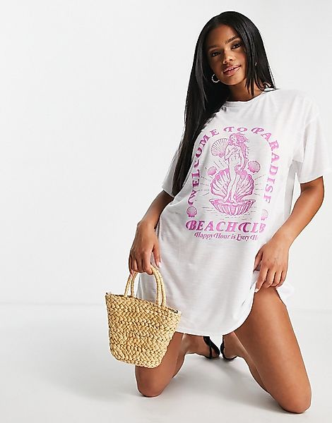 ASOS DESIGN – Oversize-Strand-T-Shirt aus Jersey mit „Mermaid Beach Club“-P günstig online kaufen