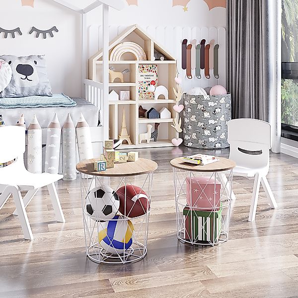 HOMCOM 2er-Set Couchtisch Natur Weiß Beistelltisch 2-teilig MDF Metall für günstig online kaufen