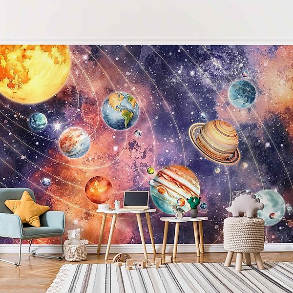 Bilderdepot24 Kindertapete Sonnensystem Aquarell Illustration Kinder günstig online kaufen