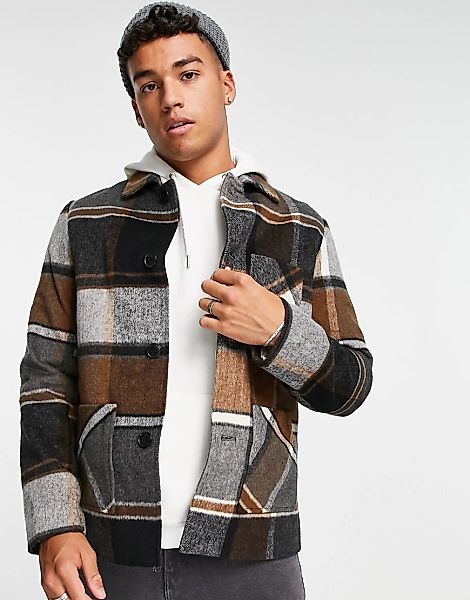 Gianni Feraud – Kastig geschnittene Hemdjacke aus Wollmischung mit Karomust günstig online kaufen