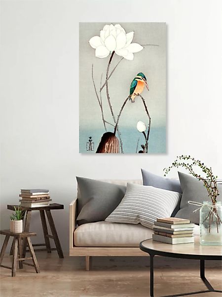 Poster / Leinwandbild - Eisvogel Mit Lotusblume günstig online kaufen