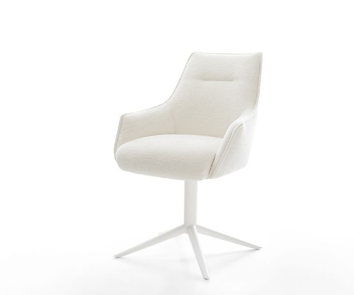 Drehstuhl Alja-Flex mit Armlehnen Bouclé Soft Beige Fußkreuz Weiß 360° dreh günstig online kaufen