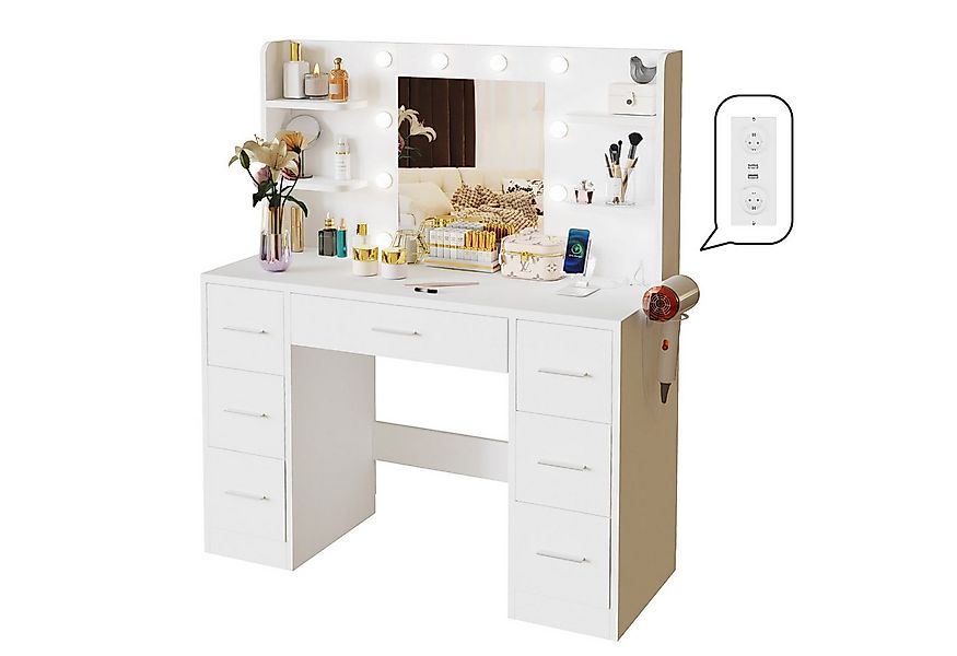 Furnicopia Schminktisch 110*40*137CM Frisiertisch mit 2 SUB 2 Steckdosen (M günstig online kaufen
