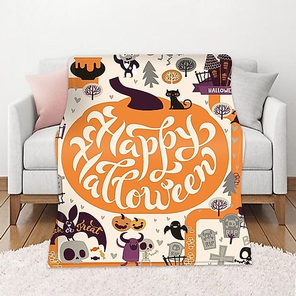 Wohndecke Halloween Kürbisse Kuscheldecke Flauschig Fleecedecke günstig online kaufen