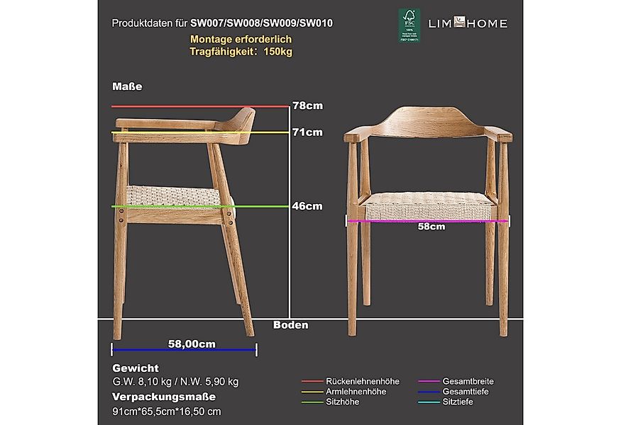 LIM HOME Esszimmerstuhl SW010 (Packung, 1 St), FSC®Eichenholzrahmen mit Sit günstig online kaufen