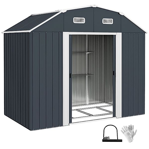 Outsunny Gerätehaus Verzinkter Stahl Dunkelgrau 238L x 132B x 198,5H cm günstig online kaufen