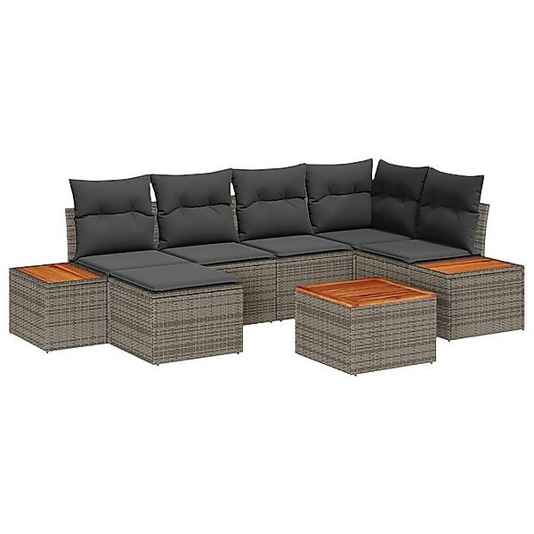 vidaXL Loungesofa 7-teiliges Garten Sofa Set mit Kissen Grau Poly Rattan, 7 günstig online kaufen