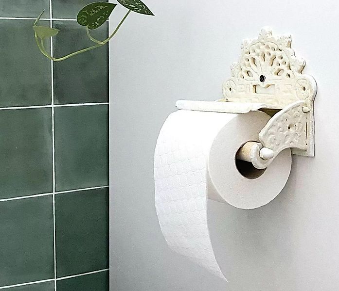 Toilettenpapierhalter Nostalgie Gusseisen Rustikal Antik-Stil Weiß Vintage günstig online kaufen