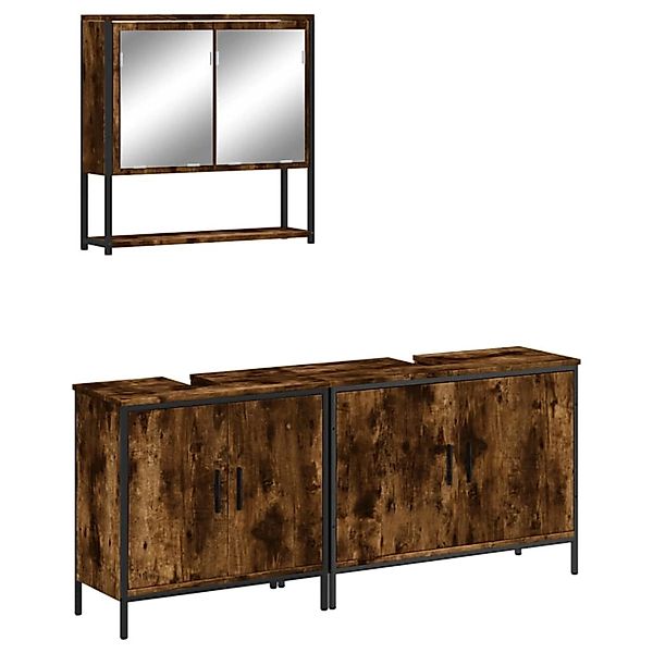 vidaXL 3-Tlg Badmöbel-Set Räuchereiche Holzwerkstoff 3214672 günstig online kaufen
