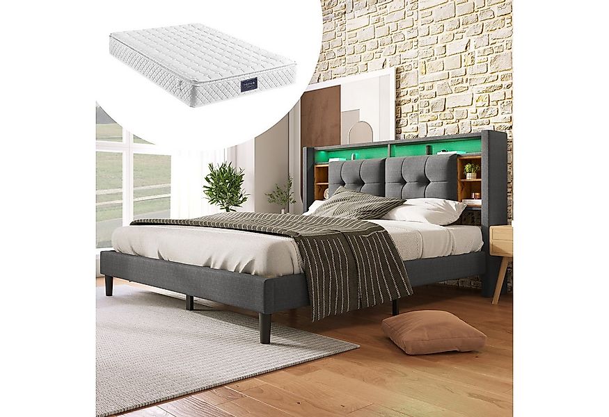 Gotagee Polsterbett LED Doppelbett Stauraum Bettgestell aufladen USB 160x20 günstig online kaufen