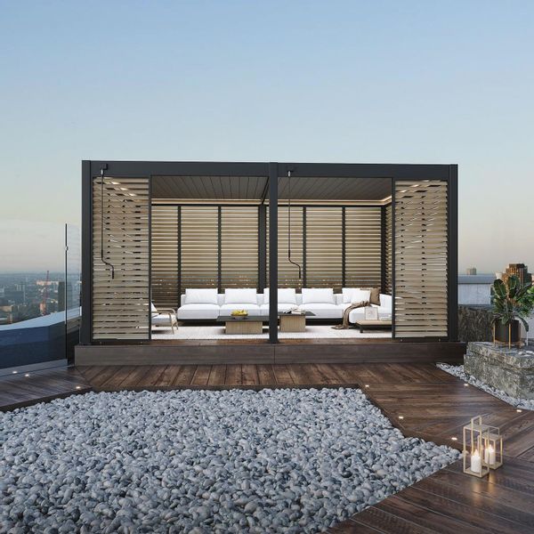 Weide Pavillonseitenteil Holzoptik Lamellenwand für Pergola günstig online kaufen