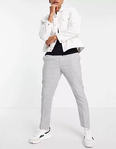 New Look – Schmale schicke Hose in Grau mit großem Karomuster günstig online kaufen