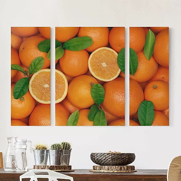 3-teiliges Leinwandbild Küche - Querformat Saftige Orangen günstig online kaufen