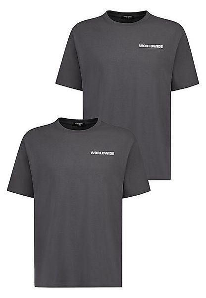 SUBLEVEL T-Shirt 2er-SET Weiches Jersey mit Front-Print 'WORLDWIDE' Kurzarm günstig online kaufen