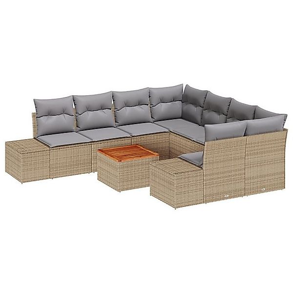 vidaXL Loungesofa 9-teiliges Garten-Sofa-Set mit Kissen Beige Poly Rattan, günstig online kaufen