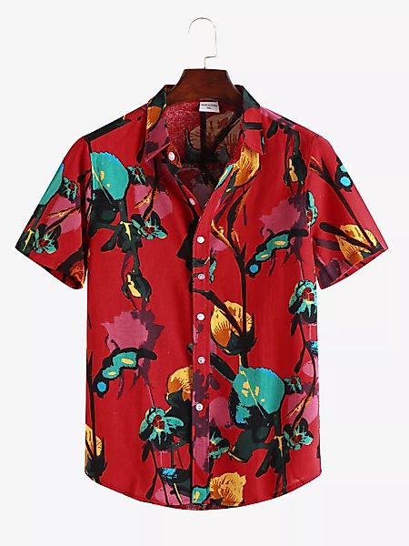 Mens Ethnic Style Blumendruck Lose Kurzarm Turndown Collar Shirt günstig online kaufen