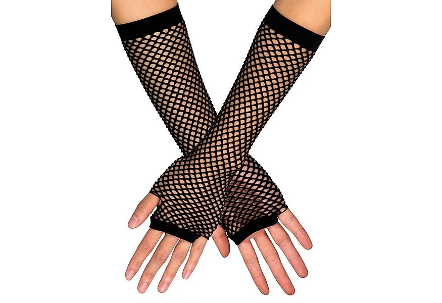 Funny Fashion Kostüm Lange Fingerlose Netzhandschuhe 'New York', Schwa günstig online kaufen