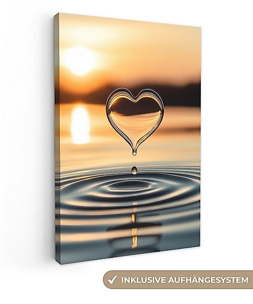 OneMillionCanvasses® Leinwandbild Herz - Wasser - Sonnenuntergang - Natur - günstig online kaufen