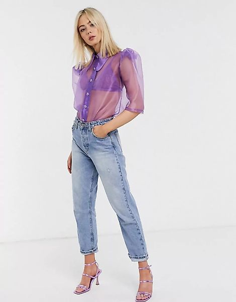 Stefania Vaidani – Violettes Organza-Hemd mit Blumenknöpfen günstig online kaufen