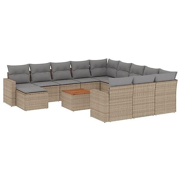 vidaXL 13-Tlg Garten-Sofagarnitur mit Kissen Beige Poly Rattan 3224428 günstig online kaufen