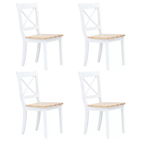 Esszimmerstühle 4 Stk. Weiß & Helles Holz Gummibaum Massivholz günstig online kaufen