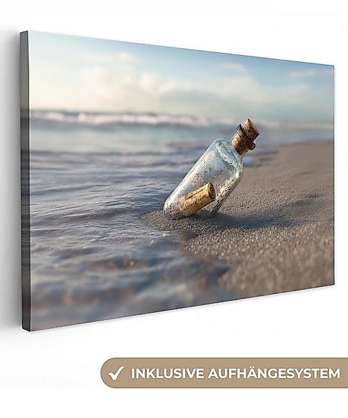 OneMillionCanvasses® Leinwandbild Glasflasche - Post - Meer - Sand, Fotodru günstig online kaufen