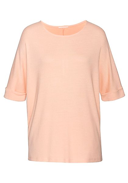 LASCANA Rundhalsshirt "mit breitem Ärmelumschlag", aus weichem Viskose-Fein günstig online kaufen