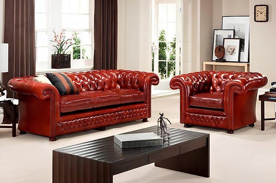 Xlmoebel Sofa Ledersofa-Garnitur Chesterfield mit 3-Sitzer, 2-Sitzer und 1- günstig online kaufen