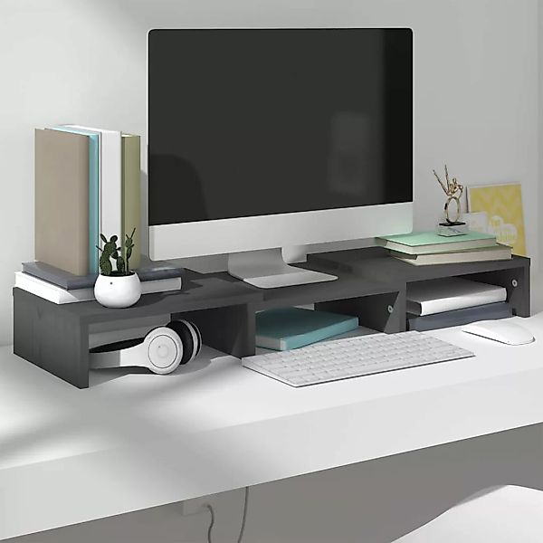 Vidaxl Monitorständer Grau 60x24x10,5 Cm Massivholz Kiefer günstig online kaufen