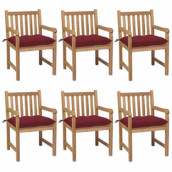 Gartenstühle 6 Stk. Mit Weinroten Kissen Massivholz Teak günstig online kaufen