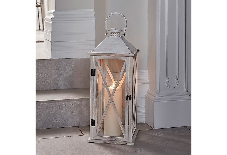 Lights4fun LED Laterne Folkestone große Holzlaterne weiß mit TruGlow® LED K günstig online kaufen