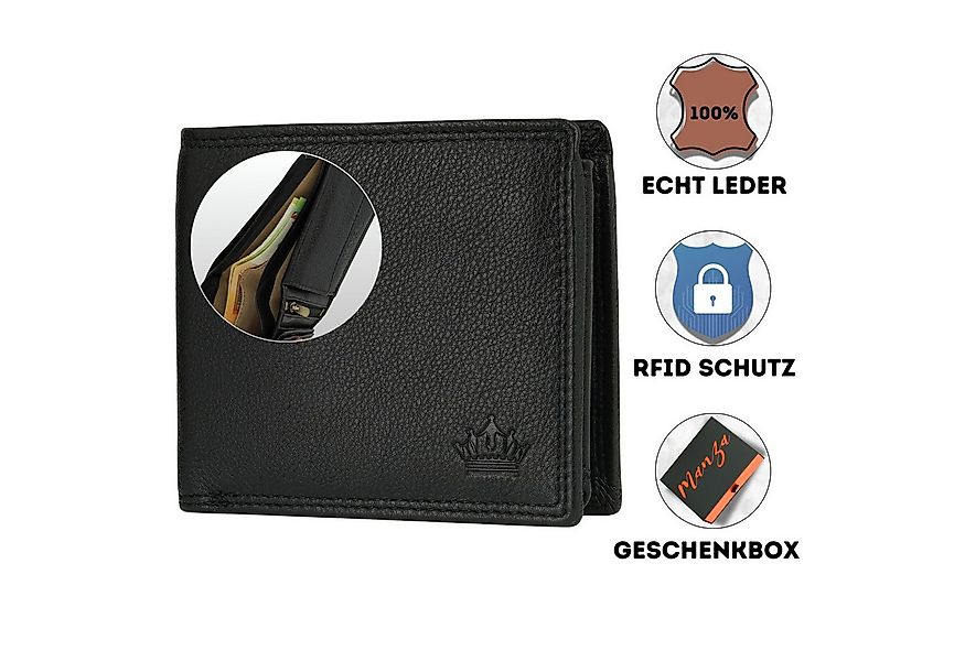 Manza Geldbörse Geldbörse Herren Schwarz mit RFID, Geheimfach und Geschenkb günstig online kaufen