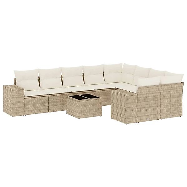 vidaXL 10-Tlg Garten-Sofagarnitur mit Kissen Beige Poly Rattan 3223047 günstig online kaufen