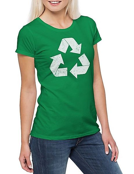 Urban Backwoods Print-Shirt Black Vintage Recycle Logo Damen T-Shirt Big Sh günstig online kaufen
