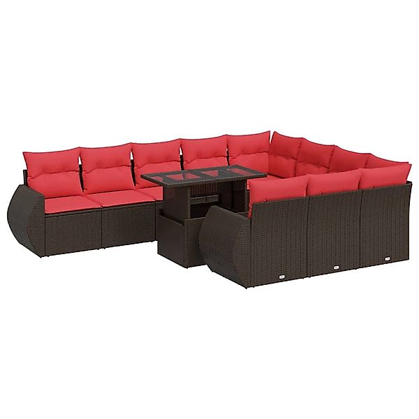 vidaXL 11-Tlg Garten-Sofagarnitur mit Kissen Braun Poly Rattan Akazie 33267 günstig online kaufen