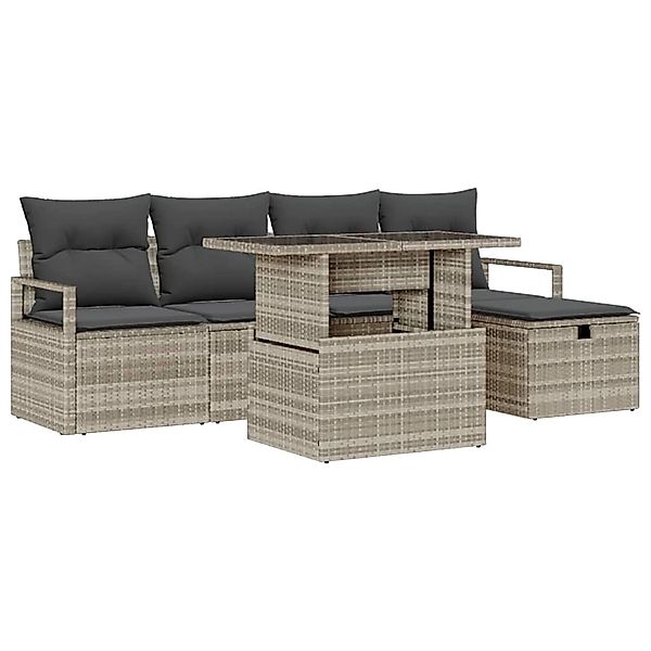 vidaXL Garten-Sofa-Set mit Kissen 6-Tlg Hellgrau Poly Rattan 3359789 günstig online kaufen