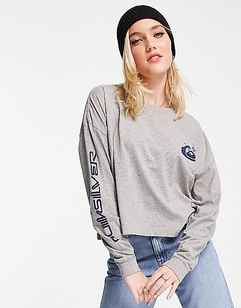 Quiksilver – Langärmliges Oversize-Shirt in Grau mit kurzem Schnitt günstig online kaufen