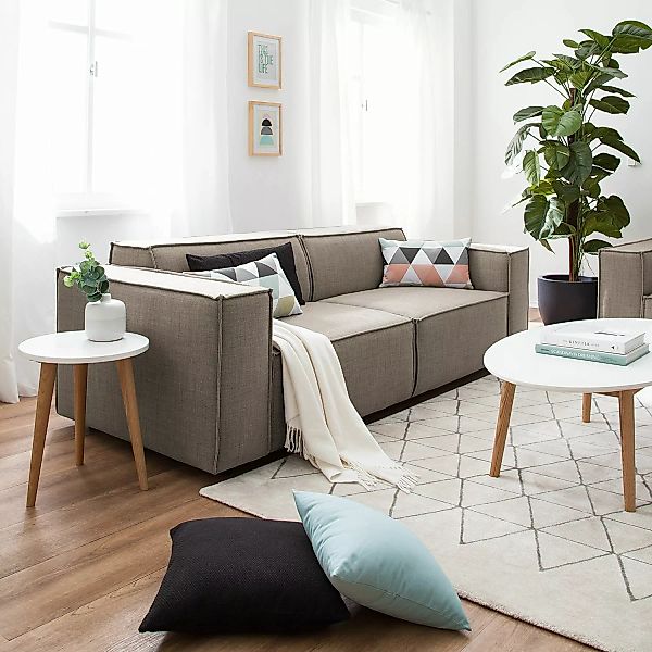home24 Sofa Kinx 2,5-Sitzer Grau/Braun Webstoff 223x72x96 cm (BxHxT) Modern günstig online kaufen