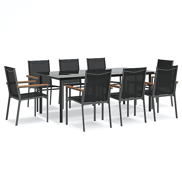 vidaXL 9-Tlg Garten-Essgruppe Schwarz Textilene und Stahl 3187048 günstig online kaufen
