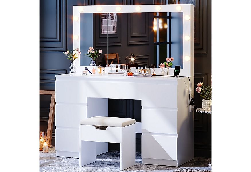 Furnicopia Schminktisch mit 7 Schubladen mit 2 Steckdosen 1 USB-Anschluss 1 günstig online kaufen