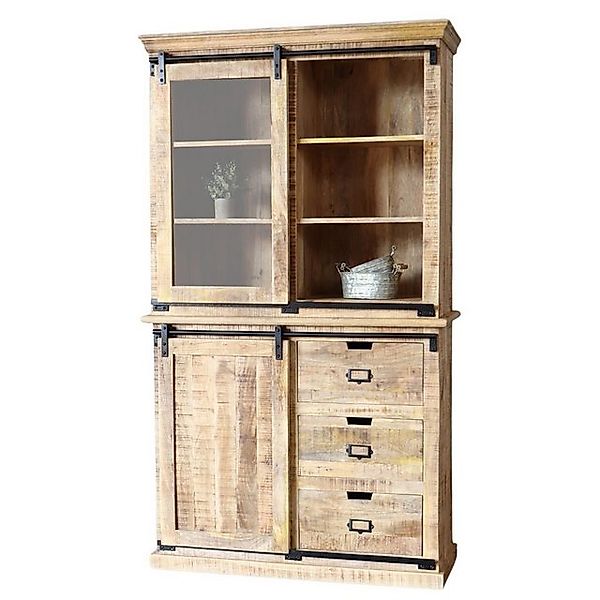 baario Buffet Schrank VODICE 120cm massiv Mangoholz Vitrine Landhaus Design günstig online kaufen