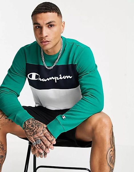 Champion – Sweatshirt im Farbblockdesign mit großem Schriftzuglogo auf der günstig online kaufen