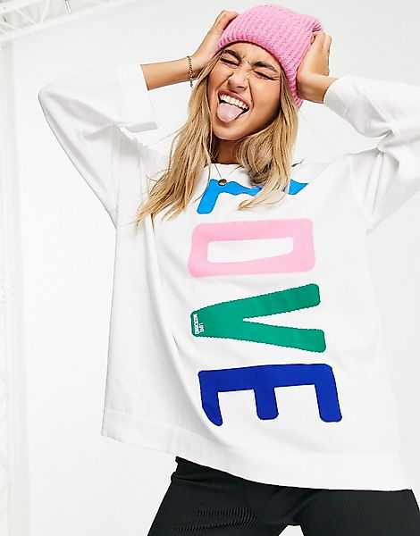 Love Moschino– Oversize-Pullover in Weiß mit großem „Love“-Logo günstig online kaufen