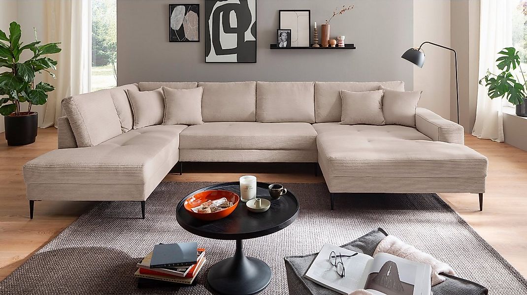 Massivart® Wohnlandschaft SUMMER Cord beige, creme, grau, grün, rosa, caram günstig online kaufen