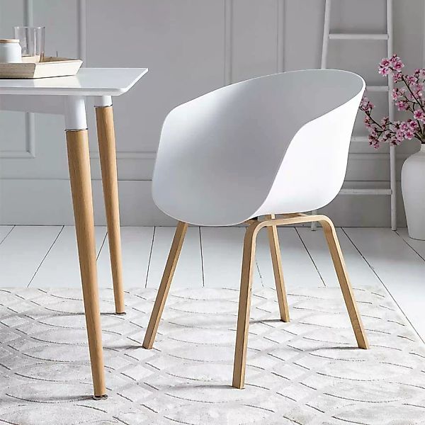 Armlehnenstühle in Weiß Kunststoff Metallgestell in Holz Naturfarben (2er S günstig online kaufen