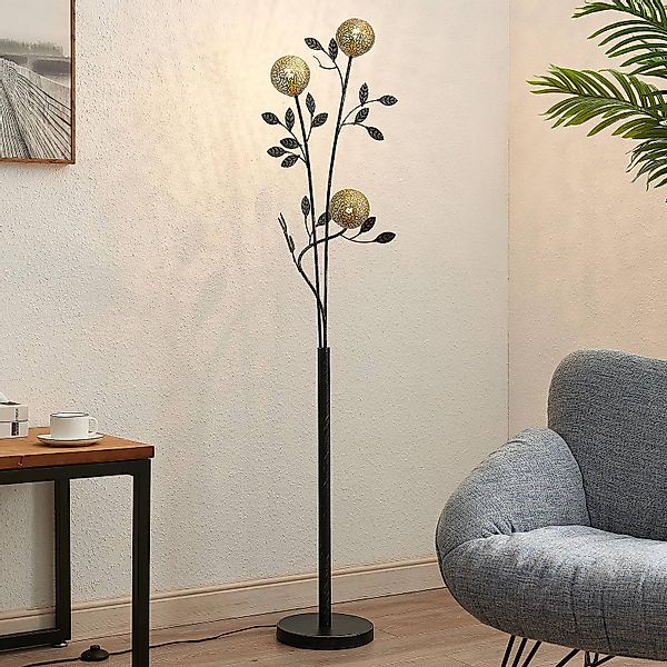 Lucande Stehleuchte Evory, 160 cm, 3-flg., schwarz/gold, G9 günstig online kaufen