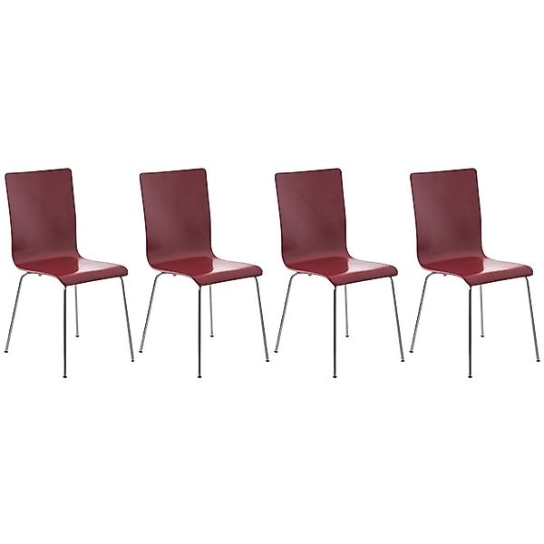 DELUKE 4er Set Besucherstuhl TUNIS Holz Rot 43x47x87cm Konferenzstuhl Warte günstig online kaufen
