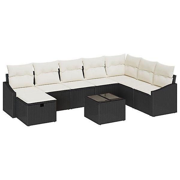 vidaXL Loungesofa 9-teiliges Garten Sofa Set mit Kissen Schwarz Poly Rattan günstig online kaufen