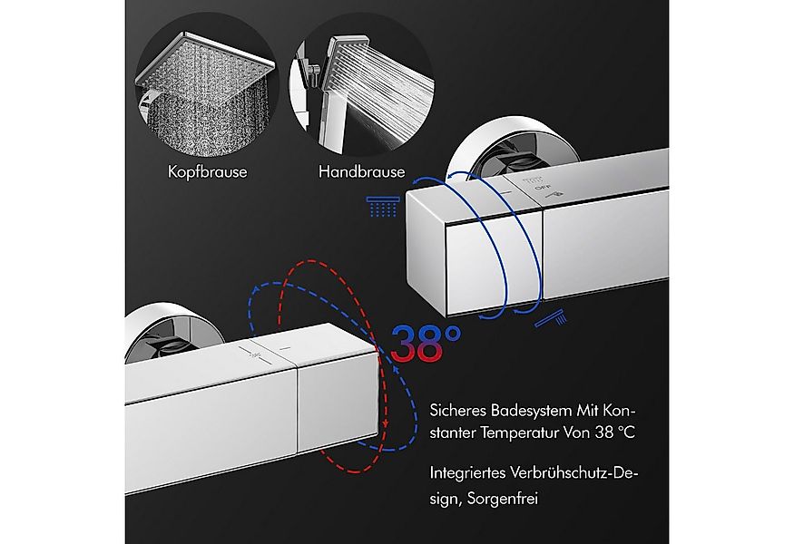 HOMELODY Duschsystem Duschset mit Thermostat 38℃ verstellbare Duschstange a günstig online kaufen